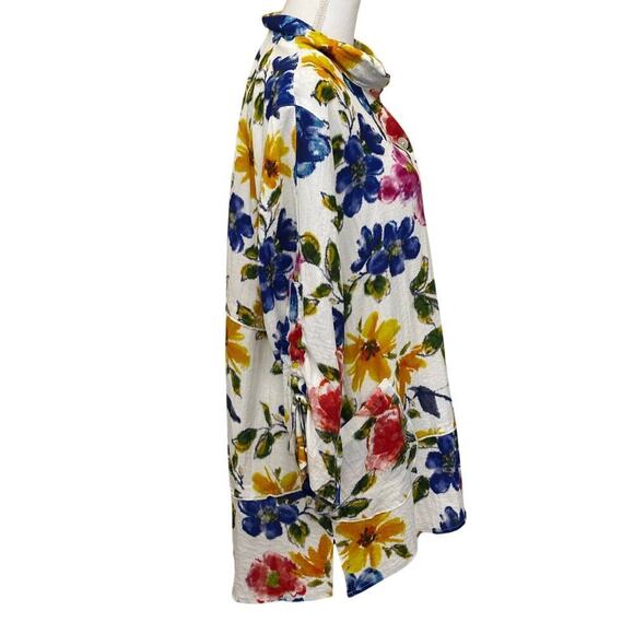 John Mark blue floral tunic, large, resort, casual, bloomcore, feminine, artsy - Picture 2 of 7